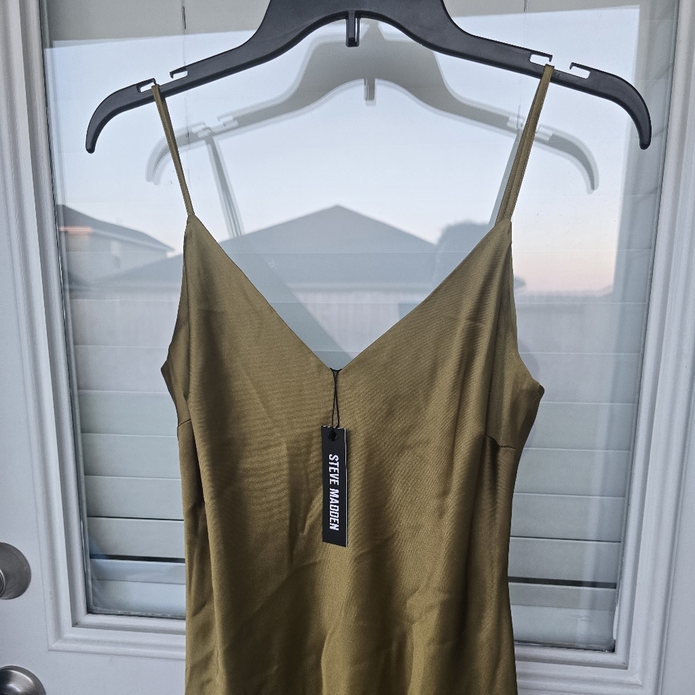 Steve Madden Lucille Satin Slip Dress Sz M Asymmetrical Babydoll New Party - Picture 5 of 16